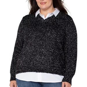 Liverpool Women’s Layered Look Mélange Sweater Black With White Flecks size XL
